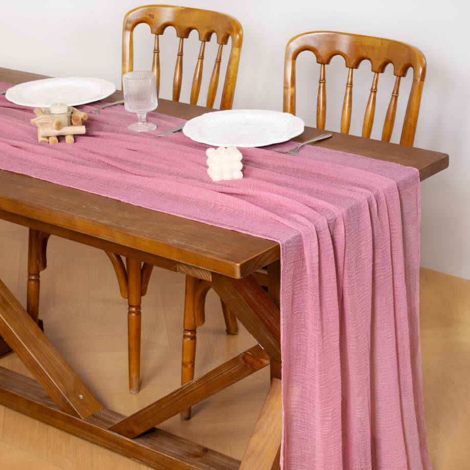 Cheesecloth Table Runner Mauve Summer Gauze 120 Inch Rustic Boho Cheese Cloth Runner for Wedding Party Baby Bridal Shower Centerpiece Decoration Holiday Home Decorations