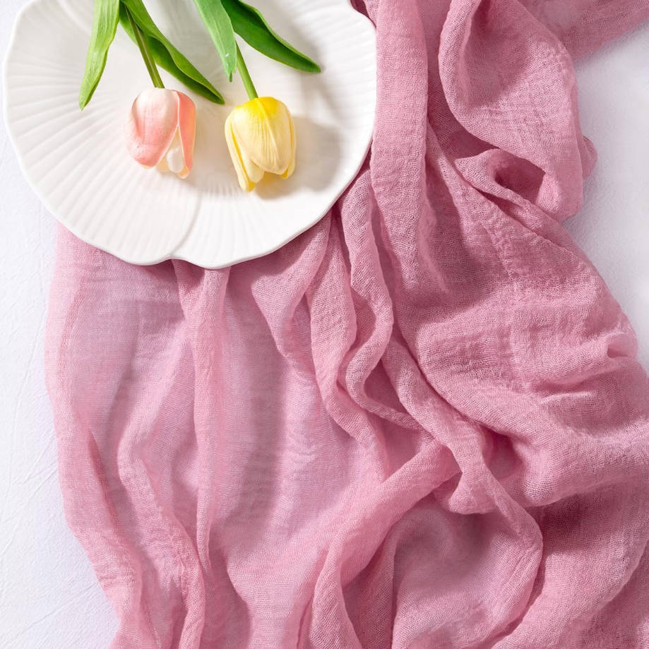 Cheesecloth Table Runner Mauve Summer Gauze 120 Inch Rustic Boho Cheese Cloth Runner for Wedding Party Baby Bridal Shower Centerpiece Decoration Holiday Home Decorations