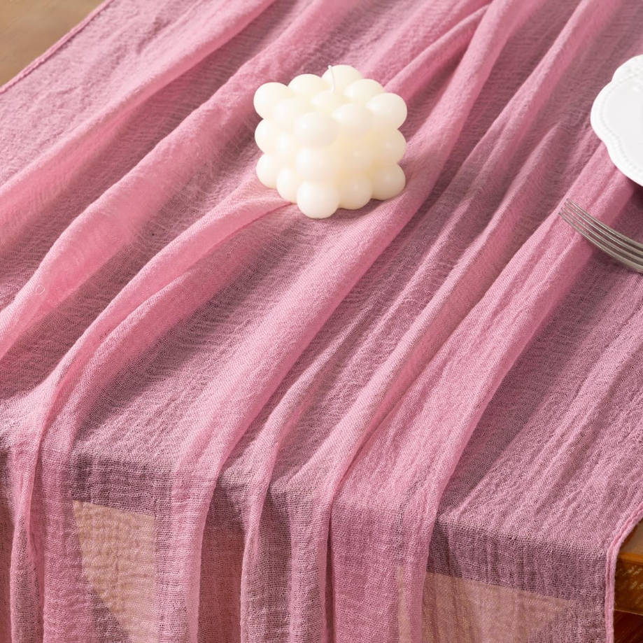 Cheesecloth Table Runner Mauve Summer Gauze 120 Inch Rustic Boho Cheese Cloth Runner for Wedding Party Baby Bridal Shower Centerpiece Decoration Holiday Home Decorations
