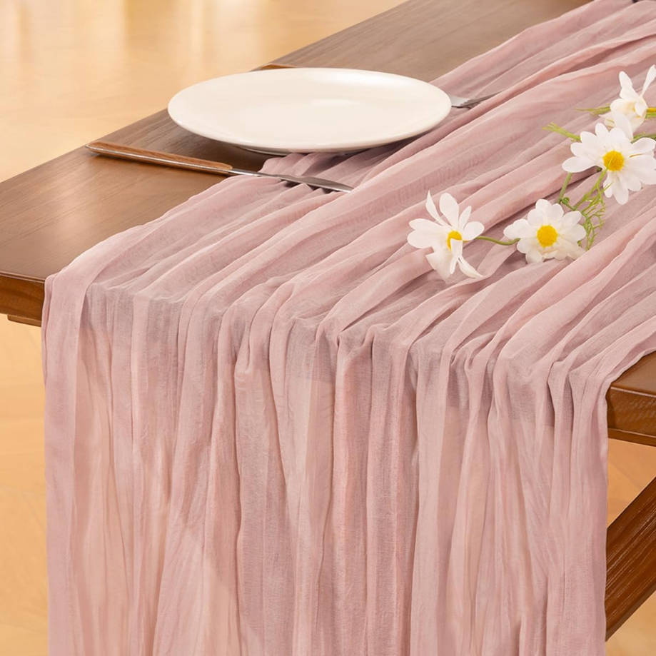 Pink Cheesecloth Table Runner Summer Boho Rustic Gauze Dusty Pink Farmhouse 120 inch 10FT Cheese Cloth Runner for Wedding Party Baby Shower Birthday Home Decor Holiday Decorations