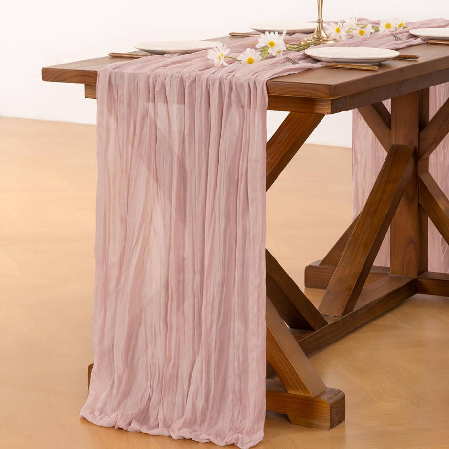 Pink Cheesecloth Table Runner Summer Boho Rustic Gauze Dusty Pink Farmhouse 120 inch 10FT Cheese Cloth Runner for Wedding Party Baby Shower Birthday Home Decor Holiday Decorations