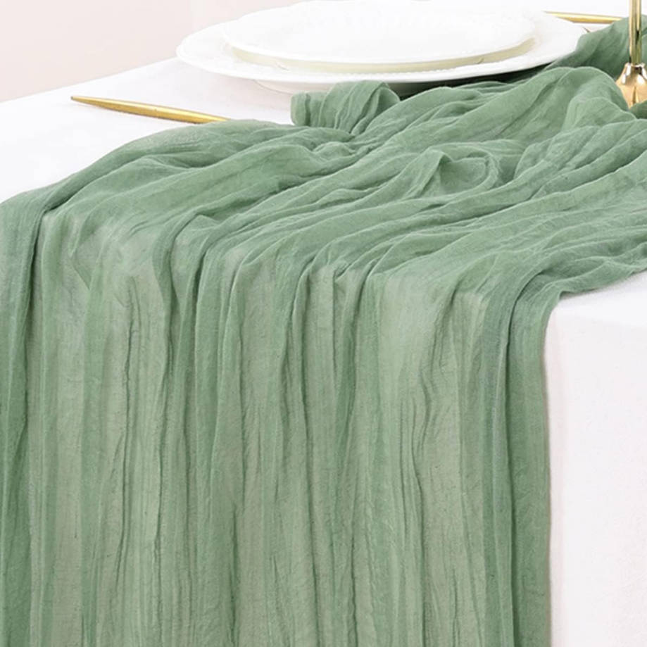 Sage Green Cheesecloth Table Runner Summer Boho Rustic Farmhouse Gauze 120 inch 10FT Cheese Cloth Runner for Wedding Party Baby Shower Birthday Home Decor Holiday Decorations