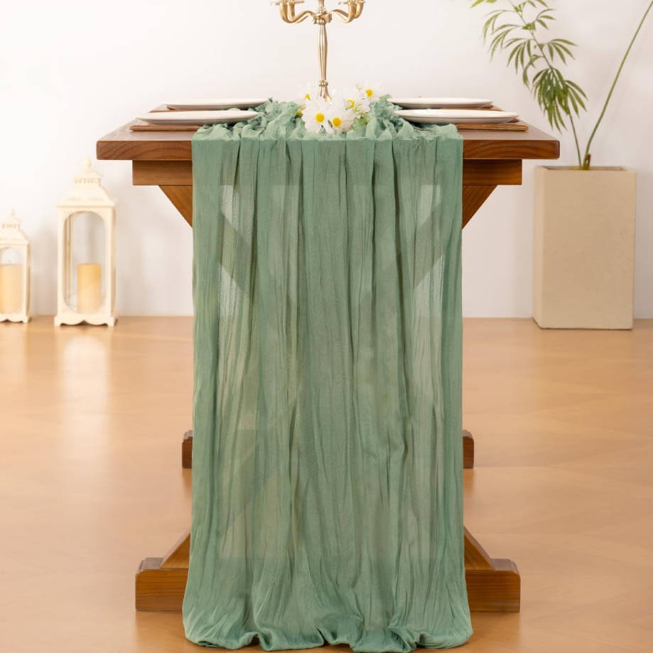 Sage Green Cheesecloth Table Runner Summer Boho Rustic Farmhouse Gauze 120 inch 10FT Cheese Cloth Runner for Wedding Party Baby Shower Birthday Home Decor Holiday Decorations