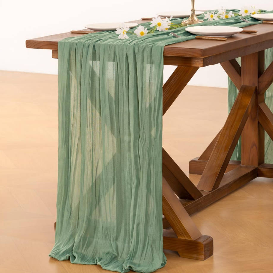 Sage Green Cheesecloth Table Runner Summer Boho Rustic Farmhouse Gauze 120 inch 10FT Cheese Cloth Runner for Wedding Party Baby Shower Birthday Home Decor Holiday Decorations