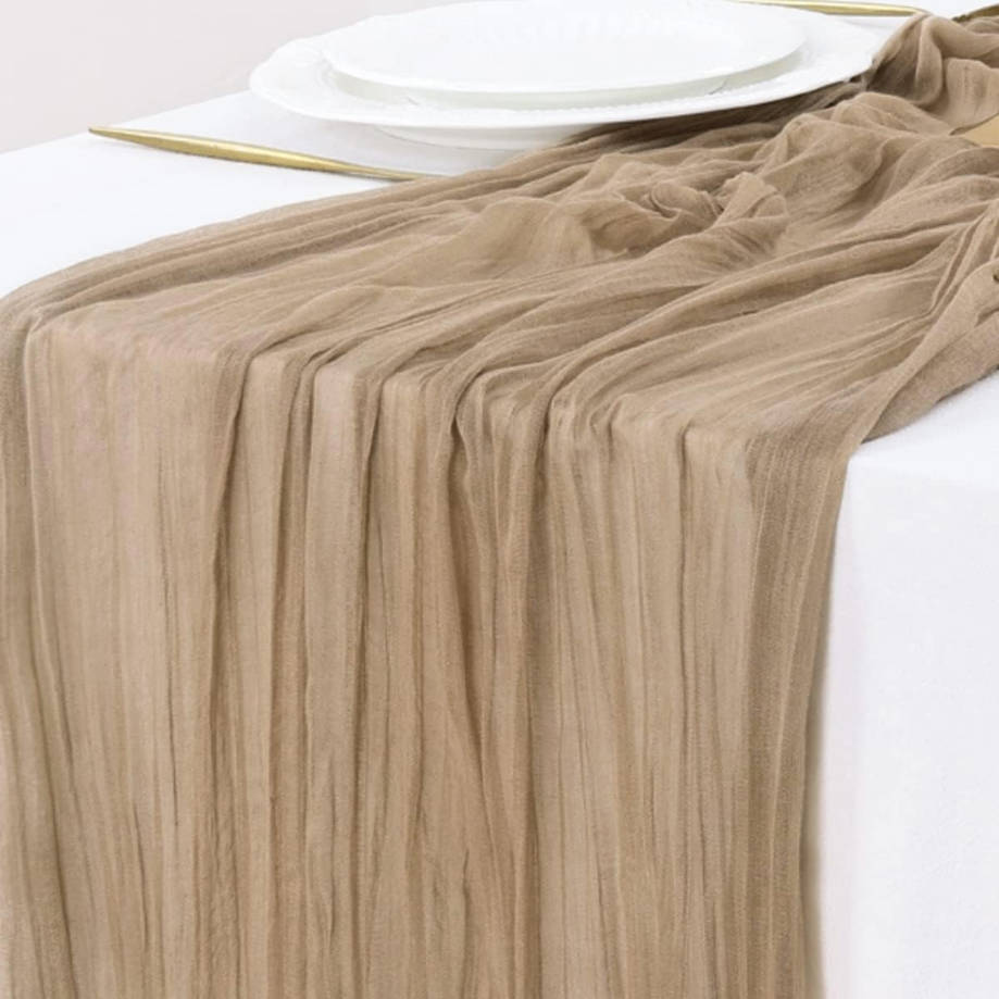 Nude Brown Cheesecloth Table Runner Summer Boho Rustic Gauze 120 inch 10FT Cheese Cloth Runner for Wedding Party Baby Shower Birthday Home Decor Holiday Decorations