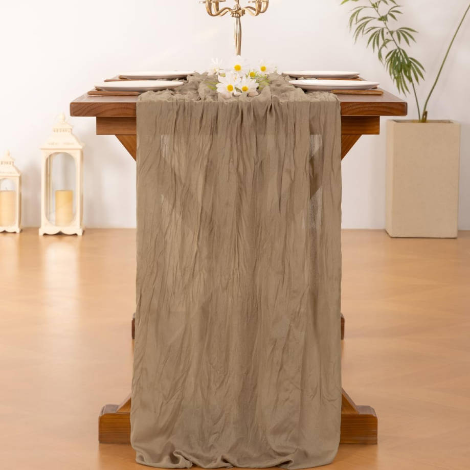 Nude Brown Cheesecloth Table Runner Summer Boho Rustic Gauze 120 inch 10FT Cheese Cloth Runner for Wedding Party Baby Shower Birthday Home Decor Holiday Decorations
