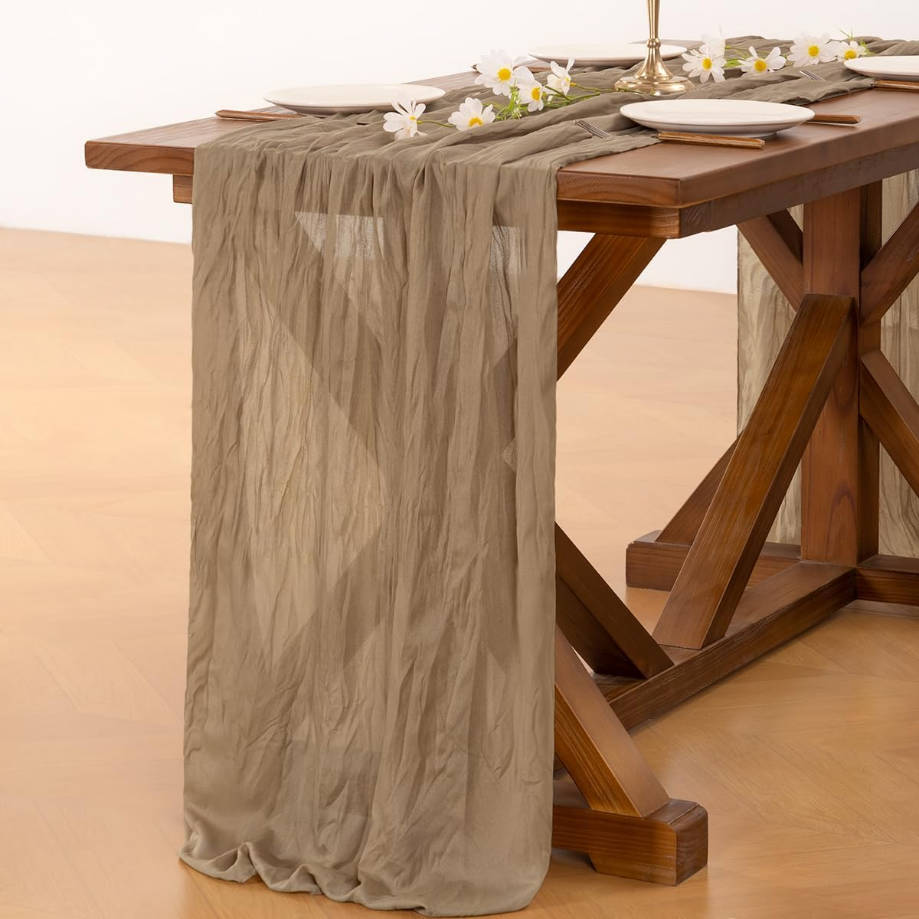 Nude Brown Cheesecloth Table Runner Summer Boho Rustic Gauze 120 inch 10FT Cheese Cloth Runner for Wedding Party Baby Shower Birthday Home Decor Holiday Decorations