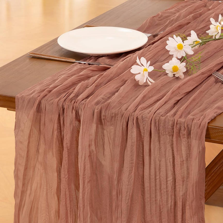 Dusty Rose Summer Cheesecloth Table Runner Boho Rustic Gauze 120 inch 10FT Cheese Cloth Runner for Wedding Party Baby Shower Birthday Home Decor Holiday Decorations