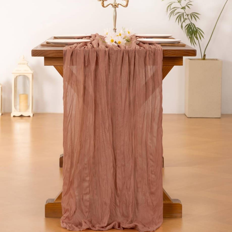 Dusty Rose Summer Cheesecloth Table Runner Boho Rustic Gauze 120 inch 10FT Cheese Cloth Runner for Wedding Party Baby Shower Birthday Home Decor Holiday Decorations