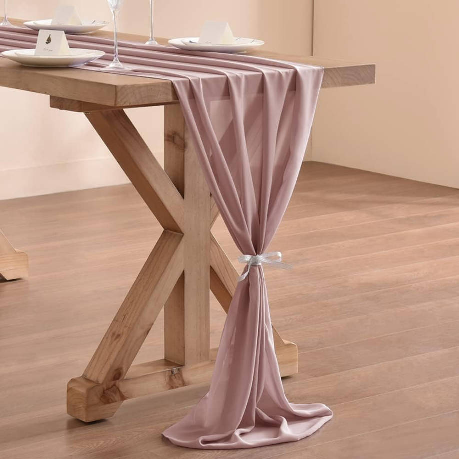 Dusty Rose Chiffon Table Runner Easter Spring Boho Rustic 10ft 29x120 Inches Wedding Runner Sheer Bridal Shower Decorations