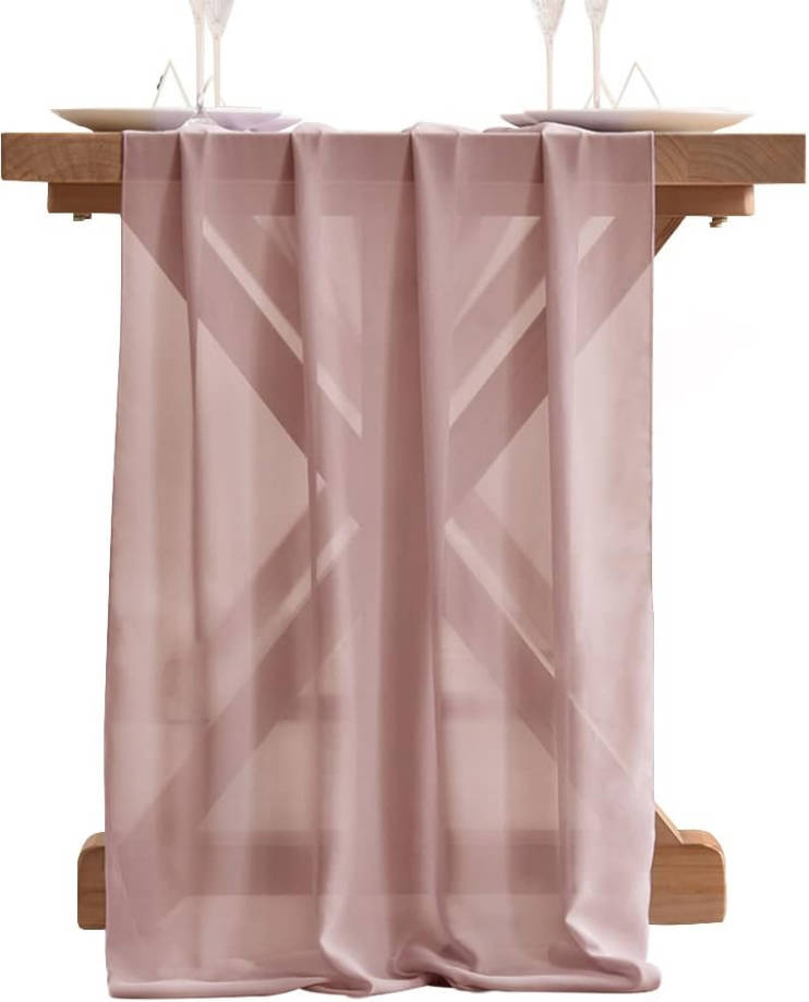 Dusty Rose Chiffon Table Runner Easter Spring Boho Rustic 10ft 29x120 Inches Wedding Runner Sheer Bridal Shower Decorations