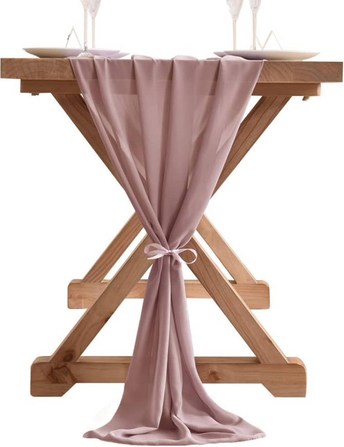 Dusty Rose Chiffon Table Runner Easter Spring Boho Rustic 10ft 29x120 Inches Wedding Runner Sheer Bridal Shower Decorations