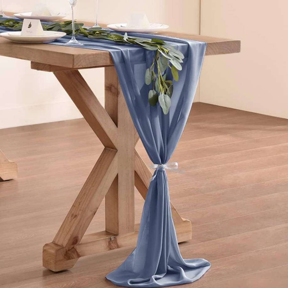 Dusty Blue Chiffon Table Runner Easter Spring Boho Rustic 10ft 29x120 Inches Wedding Runner Sheer Bridal Shower Decorations