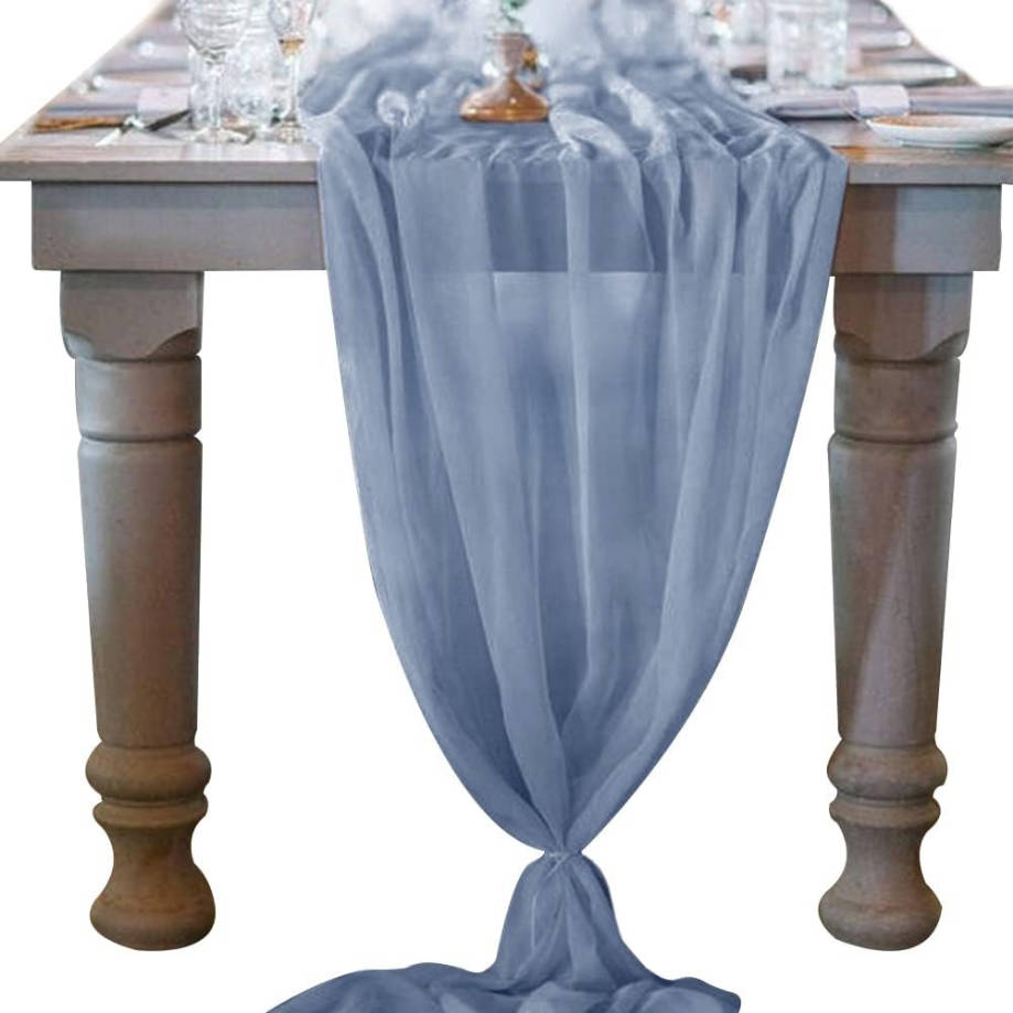 Dusty Blue Chiffon Table Runner Easter Spring Boho Rustic 10ft 29x120 Inches Wedding Runner Sheer Bridal Shower Decorations