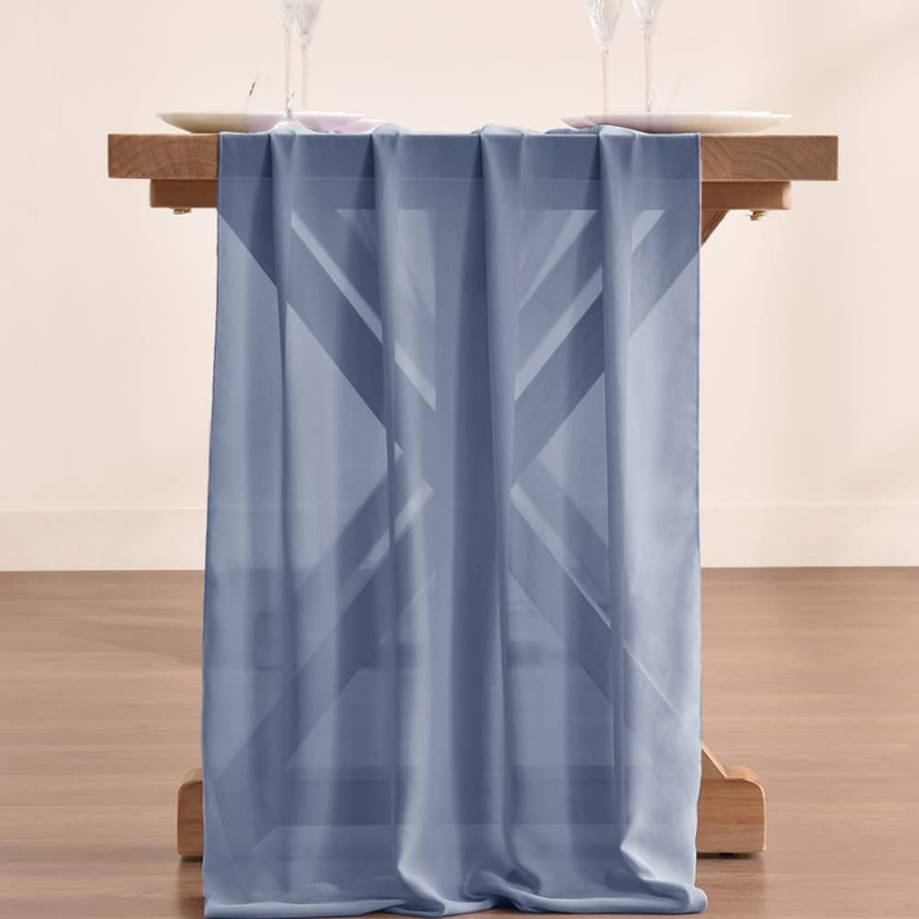 Dusty Blue Chiffon Table Runner Easter Spring Boho Rustic 10ft 29x120 Inches Wedding Runner Sheer Bridal Shower Decorations