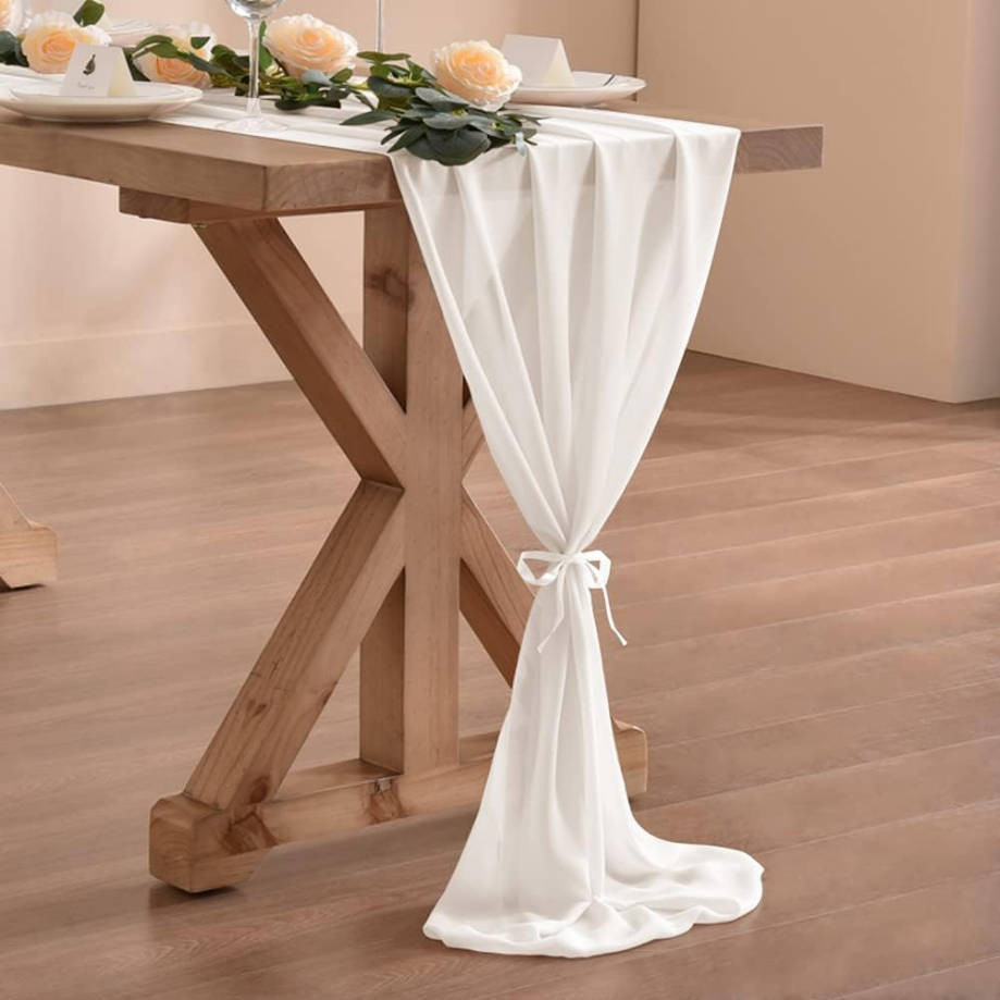 Ivory White Chiffon Table Runner Easter Spring Boho Rustic 10ft 29x120 Inches Wedding Runner Sheer Bridal Shower Decorations