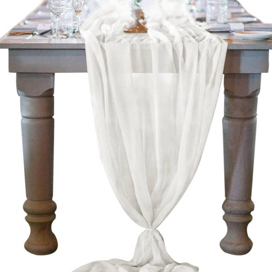 Ivory White Chiffon Table Runner Easter Spring Boho Rustic 10ft 29x120 Inches Wedding Runner Sheer Bridal Shower Decorations