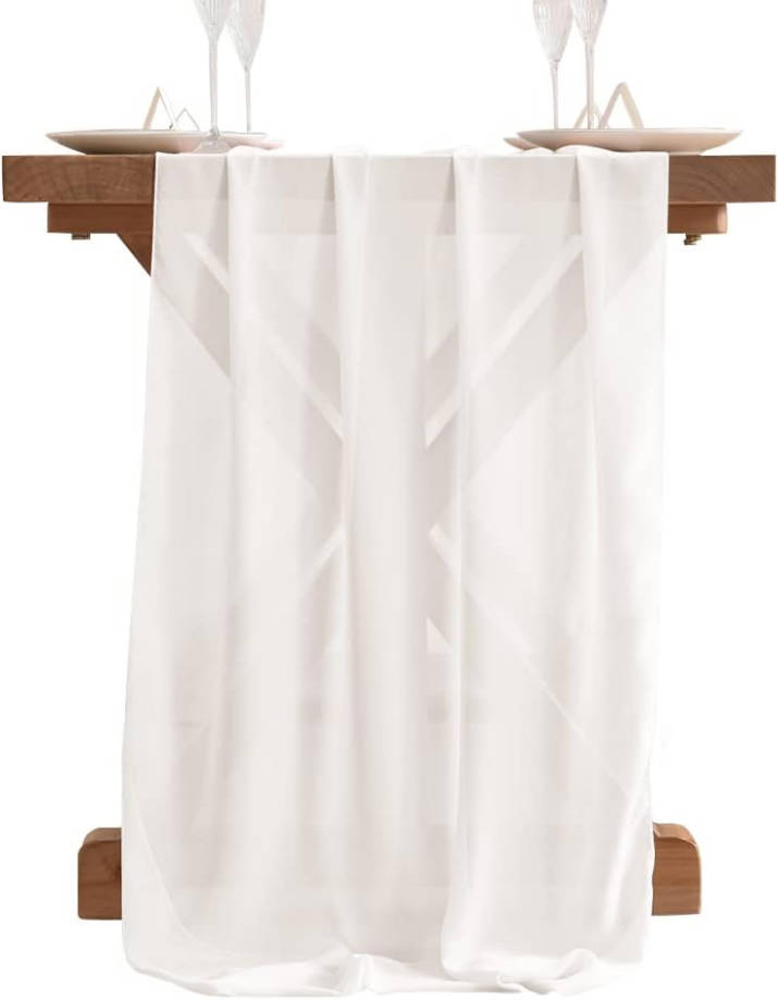 Ivory White Chiffon Table Runner Easter Spring Boho Rustic 10ft 29x120 Inches Wedding Runner Sheer Bridal Shower Decorations