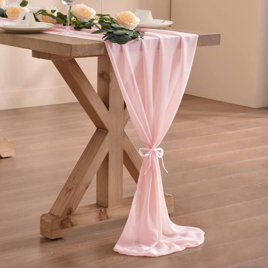 Blush Pink Chiffon Table Runner Easter Spring Boho Rustic 10ft 29x120 Inches Wedding Runner Sheer Bridal Shower Decorations