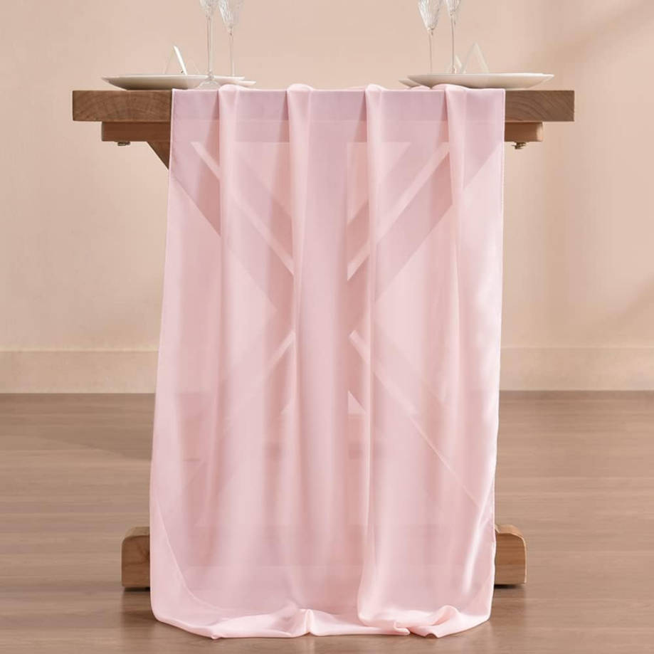 Blush Pink Chiffon Table Runner Easter Spring Boho Rustic 10ft 29x120 Inches Wedding Runner Sheer Bridal Shower Decorations