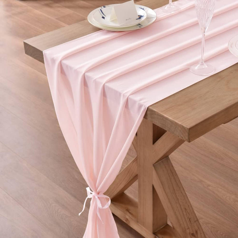 Blush Pink Chiffon Table Runner Easter Spring Boho Rustic 10ft 29x120 Inches Wedding Runner Sheer Bridal Shower Decorations