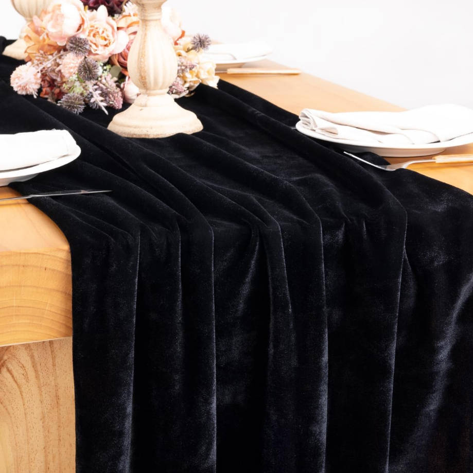 4pcs Black Velvet Table Runner 20 x 120 Inches 10ft Table Cloth Fabric Luxurious Cotton Thanksgiving Christmas Wedding Runner for New Year Bridal Shower