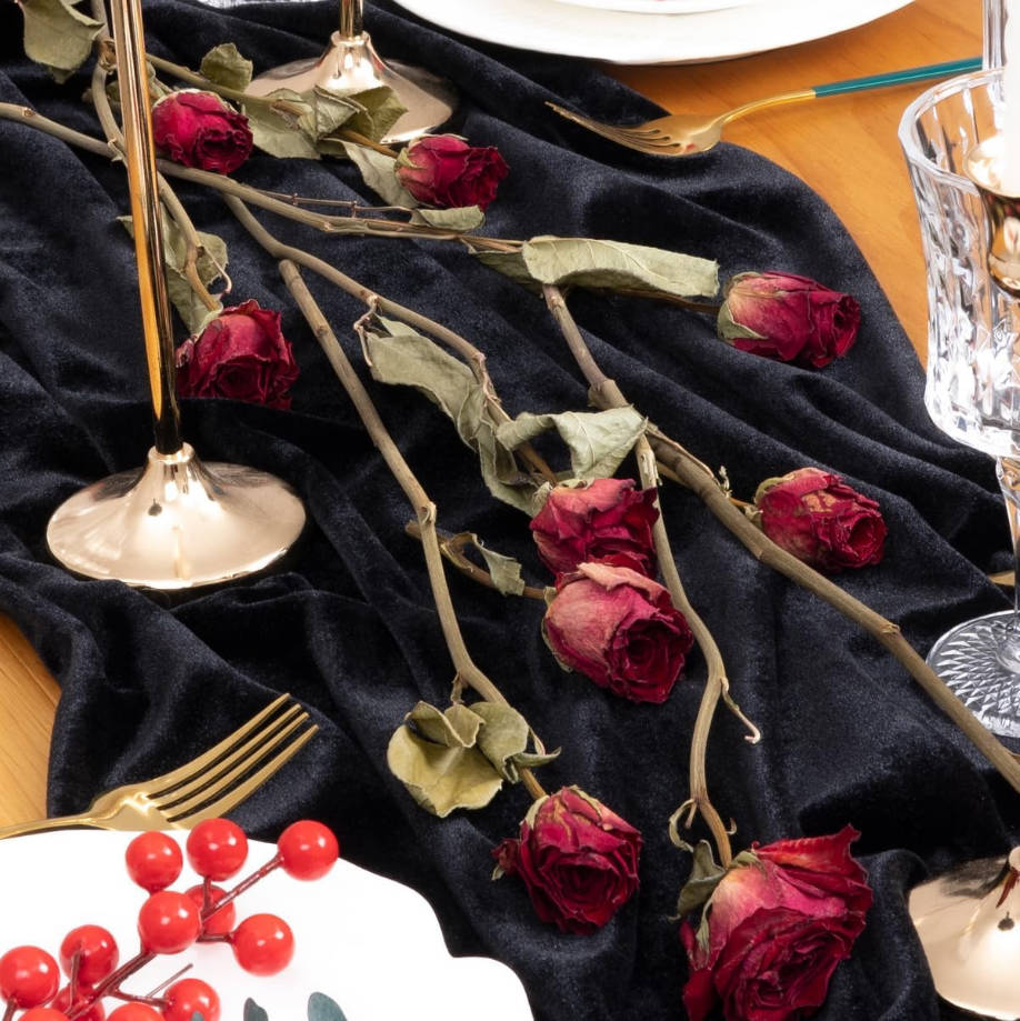 4pcs Black Velvet Table Runner 20 x 120 Inches 10ft Table Cloth Fabric Luxurious Cotton Thanksgiving Christmas Wedding Runner for New Year Bridal Shower