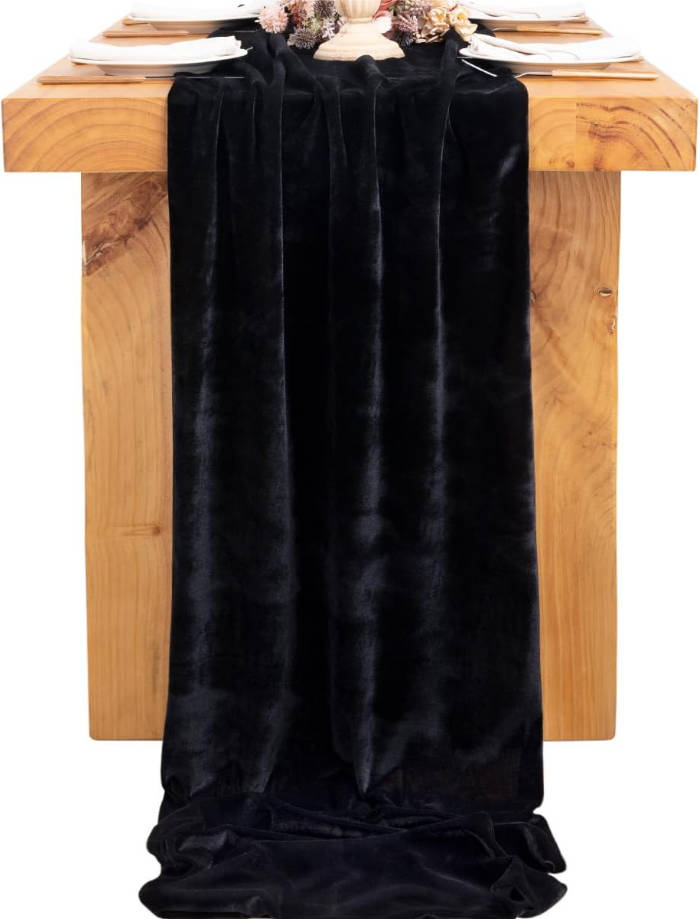4pcs Black Velvet Table Runner 20 x 120 Inches 10ft Table Cloth Fabric Luxurious Cotton Thanksgiving Christmas Wedding Runner for New Year Bridal Shower
