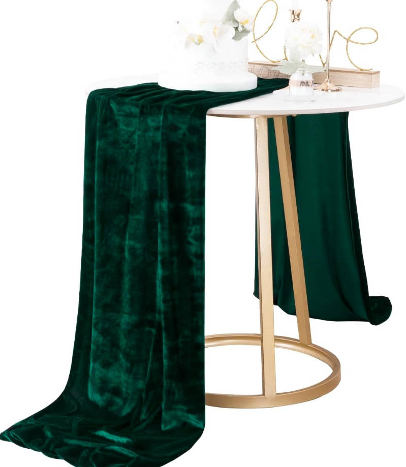 4pcs Green Velvet Table Runner 20 x 120 Inches 10ft Table Cloth Fabric Emerald Green Luxurious Cotton Thanksgiving Christmas Wedding Runner for New Year Bridal Shower