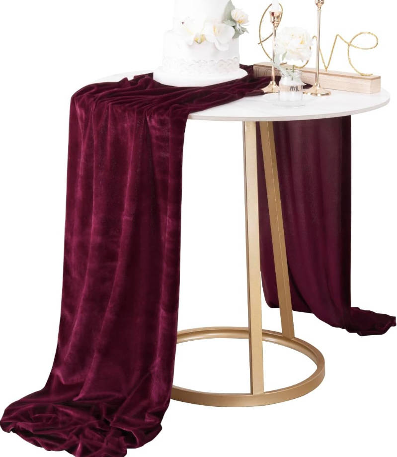 Burgundy Red Velvet Table Runner 20 x 120 Inches 10ft Table Cloth Fabric Luxurious Cotton Thanksgiving Christmas Wedding Runner for New Year Bridal Shower