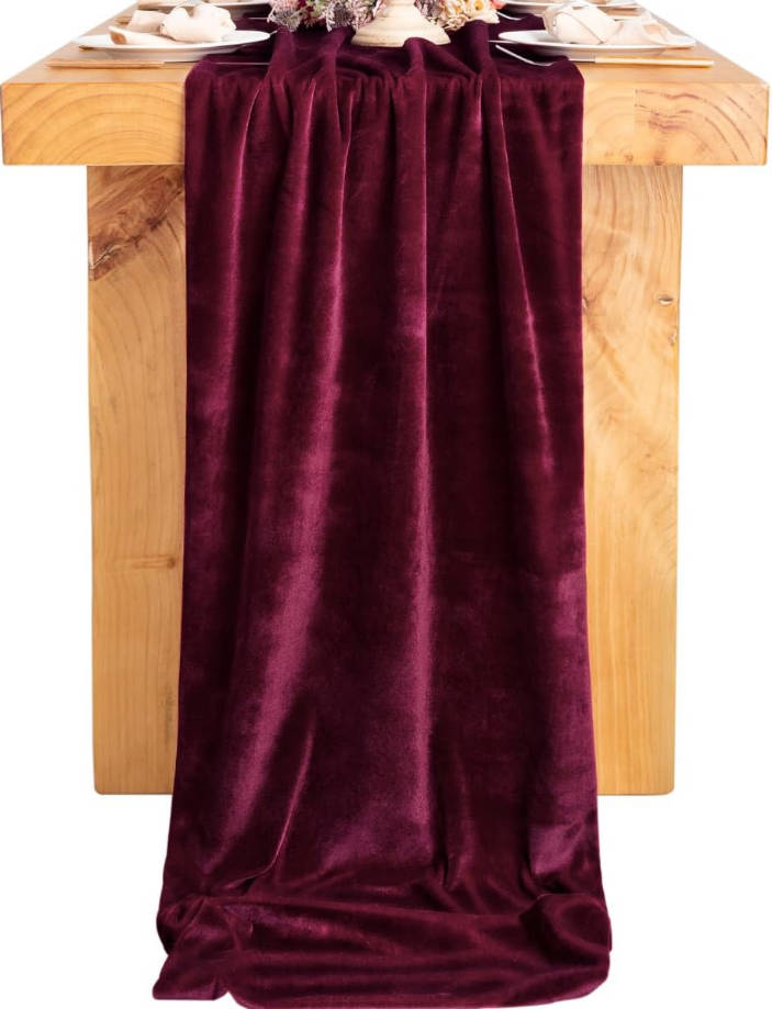 Burgundy Red Velvet Table Runner 20 x 120 Inches 10ft Table Cloth Fabric Luxurious Cotton Thanksgiving Christmas Wedding Runner for New Year Bridal Shower