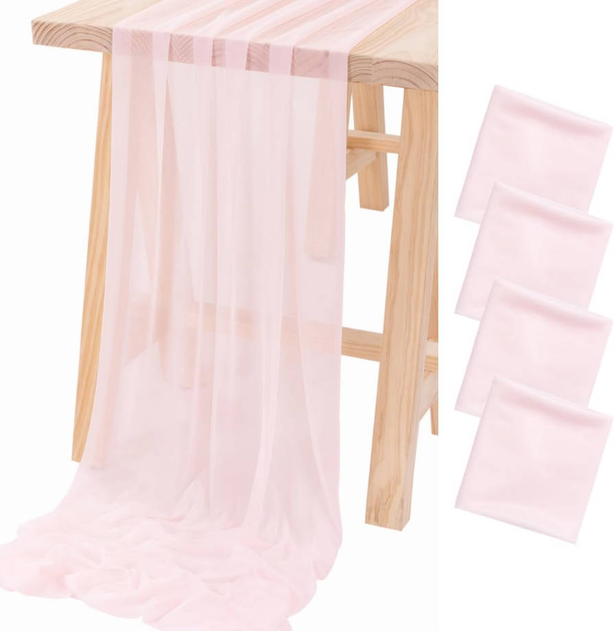 4pcs Blush Pink Gauze Table Runner Bulk 10ft Chiffon Like Wedding Table Runner for Bridal Shower Decorations Baby Shower