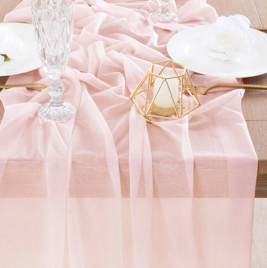 4pcs Blush Pink Gauze Table Runner Bulk 10ft Chiffon Like Wedding Table Runner for Bridal Shower Decorations Baby Shower