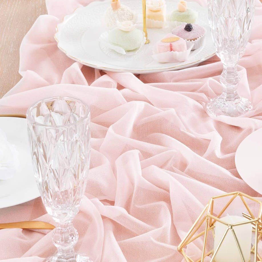 4pcs Blush Pink Gauze Table Runner Bulk 10ft Chiffon Like Wedding Table Runner for Bridal Shower Decorations Baby Shower