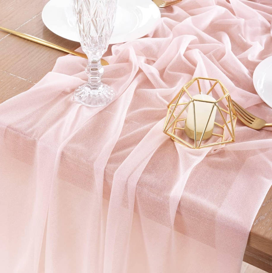 4pcs Blush Pink Gauze Table Runner Bulk 10ft Chiffon Like Wedding Table Runner for Bridal Shower Decorations Baby Shower