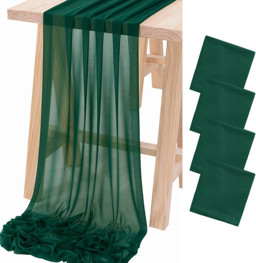 4pcs Emerald Green Gauze Table Runner Bulk 10ft Chiffon Like Wedding Table Runner for Bridal Shower Decorations Baby Shower