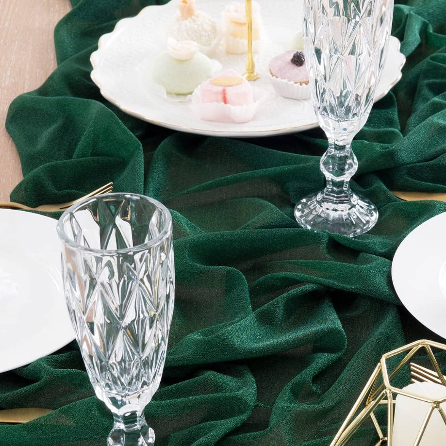 4pcs Emerald Green Gauze Table Runner Bulk 10ft Chiffon Like Wedding Table Runner for Bridal Shower Decorations Baby Shower
