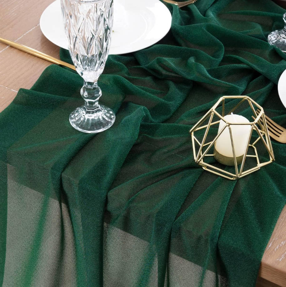 4pcs Emerald Green Gauze Table Runner Bulk 10ft Chiffon Like Wedding Table Runner for Bridal Shower Decorations Baby Shower