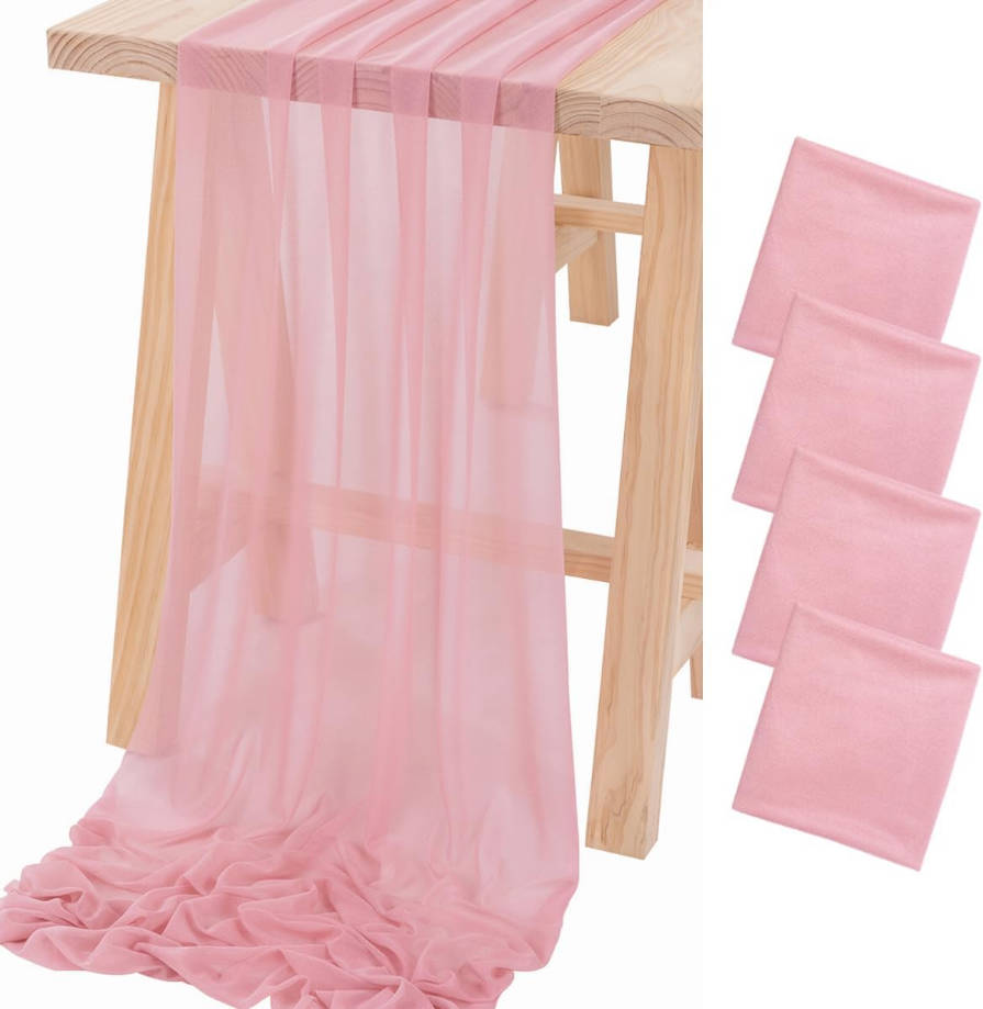 4pcs Dusty Rose Gauze Table Runner Bulk 10ft Chiffon Like Wedding Table Runner for Bridal Shower Decorations Baby Shower