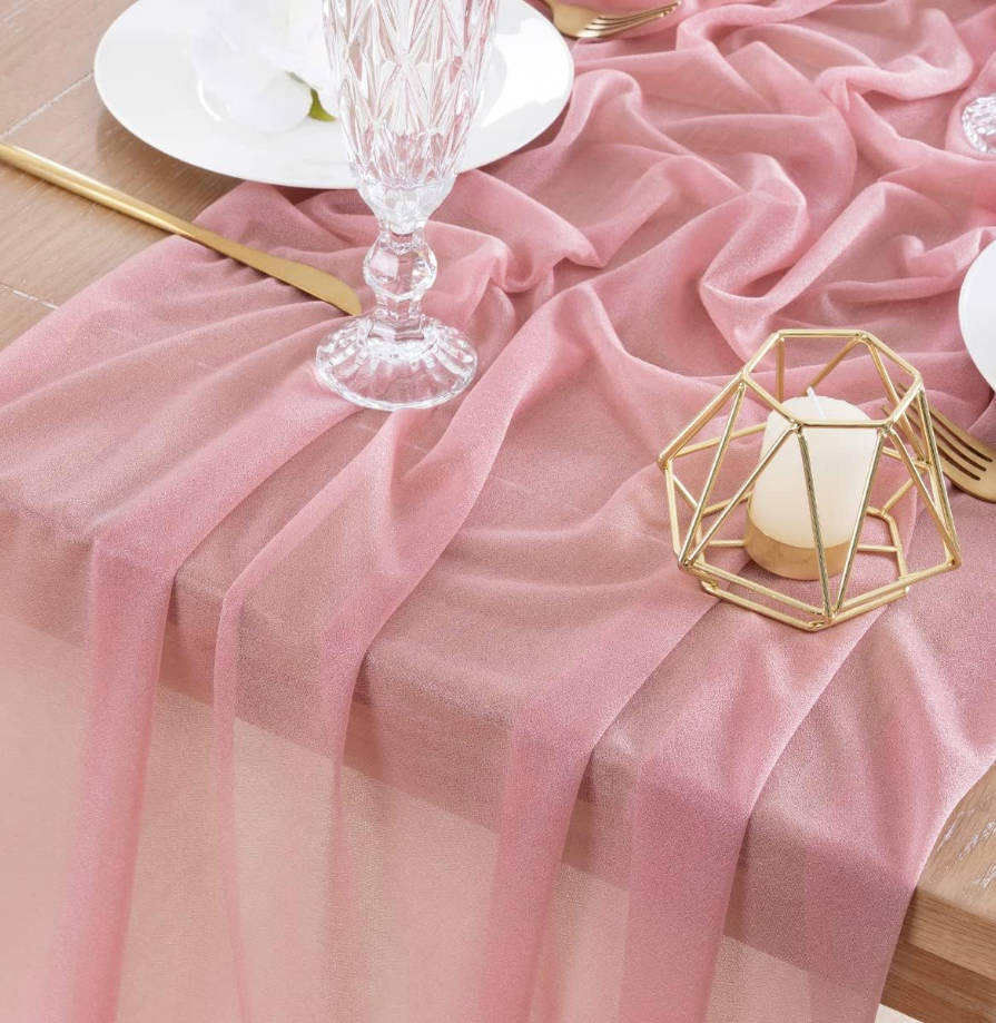 4pcs Dusty Rose Gauze Table Runner Bulk 10ft Chiffon Like Wedding Table Runner for Bridal Shower Decorations Baby Shower