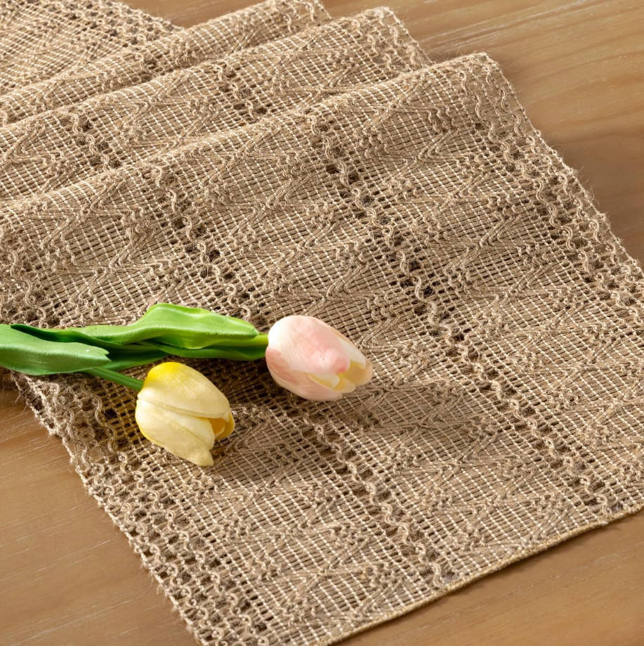 Boho Table Runner Summer Farmhouse Burlap Jute Bamboo Rustic Dining Kitchen Centerpiece Decor Small Macrame Woven Coffee Table Runner for Dresser Scarf Home Decor 12x48 inch