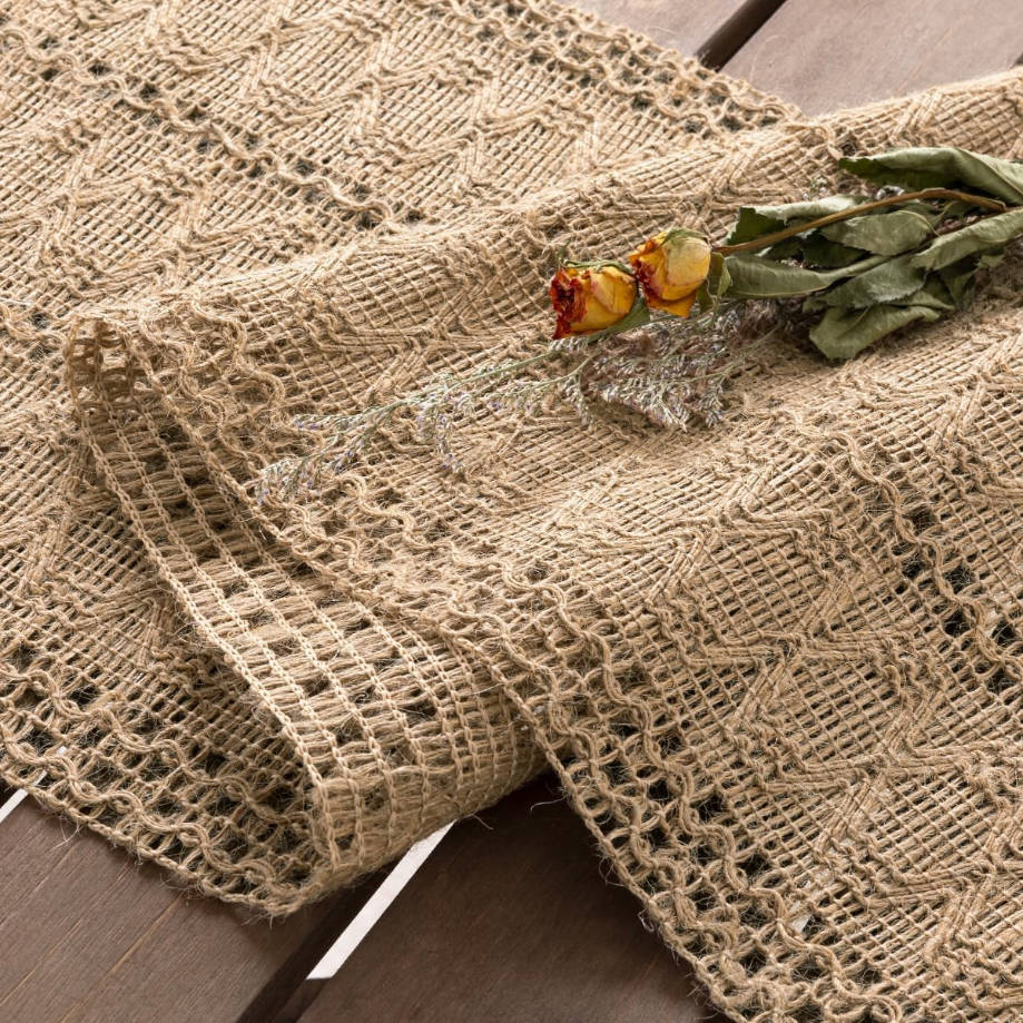 Boho Table Runner Summer Farmhouse Burlap Jute Bamboo Rustic Dining Kitchen Centerpiece Decor Small Macrame Woven Coffee Table Runner for Dresser Scarf Home Decor 12x60 inch