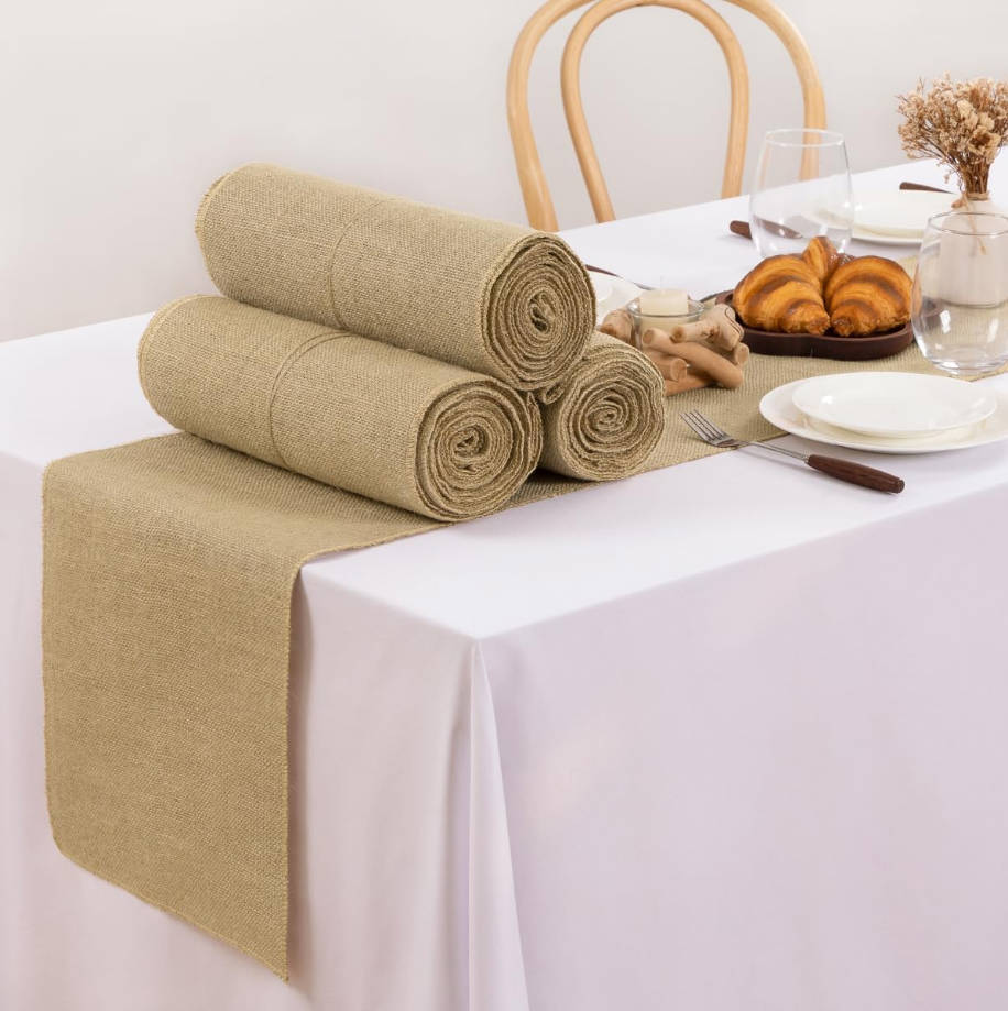 1 Pack 12 inch x 10 Yards Burlap Table Runner Rustic Jute Table Runner Burlap Fabric for Farmhouse Kitchen Coffee Table Wedding Baby Shower