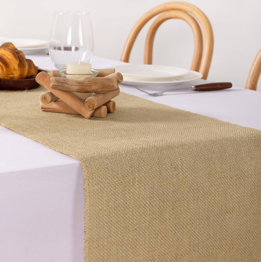 1 Pack 12 inch x 10 Yards Burlap Table Runner Rustic Jute Table Runner Burlap Fabric for Farmhouse Kitchen Coffee Table Wedding Baby Shower