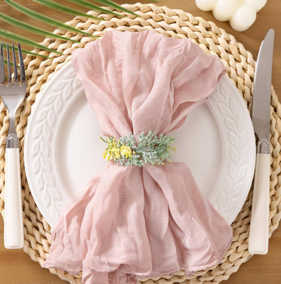Pink Cheesecloth Napkins Mothers Day Summer Cheese Cloths Gauze Set of 10 Boho Washable Dinner Table Napkins for Wedding Party Baby Shower Birthday Party Decor