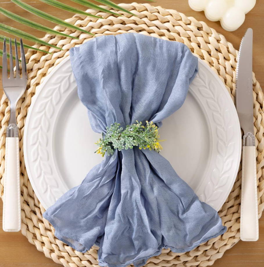 Dusty Blue Cheesecloth Napkins Summer Cheese Cloths Gauze Set of 10 Boho Washable Dinner Table Napkins for Wedding Party Baby Shower Birthday Party Decor