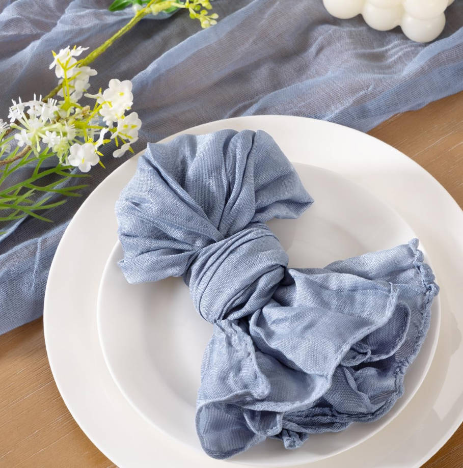 Dusty Blue Cheesecloth Napkins Summer Cheese Cloths Gauze Set of 10 Boho Washable Dinner Table Napkins for Wedding Party Baby Shower Birthday Party Decor