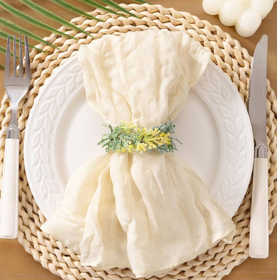 Beige Cheesecloth Napkins Summer Cheese Cloths Gauze Set of 10 Boho Washable Dinner Table Napkins for Wedding Party Baby Shower Birthday Party Decor