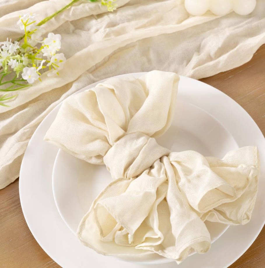 Beige Cheesecloth Napkins Summer Cheese Cloths Gauze Set of 10 Boho Washable Dinner Table Napkins for Wedding Party Baby Shower Birthday Party Decor