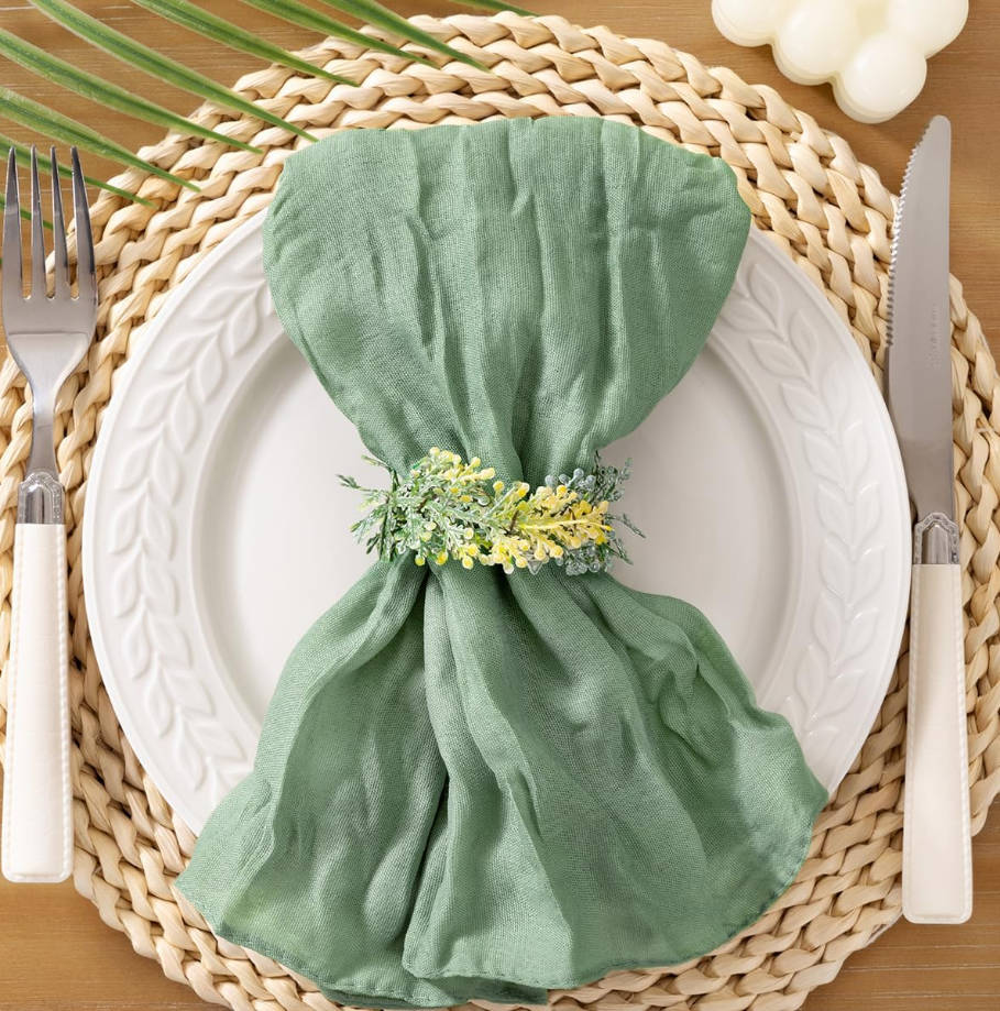 Green Cheesecloth Napkins Sage Summer Cheese Cloths Gauze Set of 10 Boho Washable Dinner Table Napkins for Wedding Party Baby Shower Birthday Party Decor